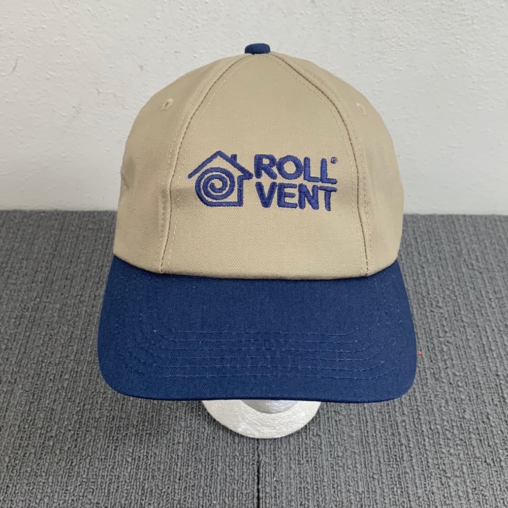Vintage Roll Vent Snapback Hat Mens Adjustable Beige Blue K-Products Made in USA